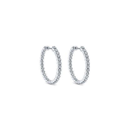 14k White Gold Diamond Classic Hoop Earrings