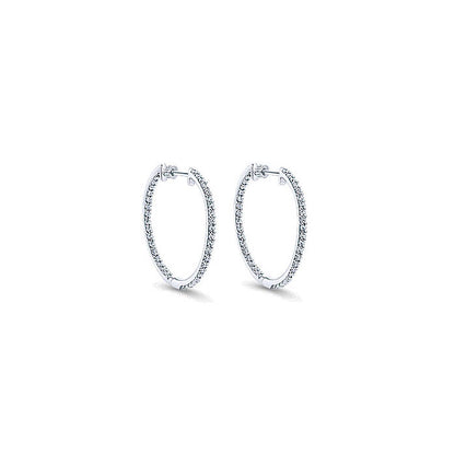 14k White Gold Diamond Classic Hoop Earrings