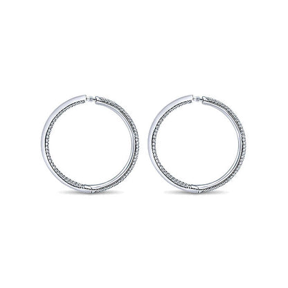 14k White Gold Diamond Classic Hoop Earrings
