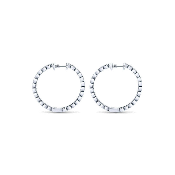 14k White Gold Diamond Classic Hoop Earrings