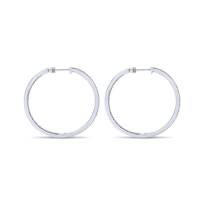 14k White Gold Diamond Classic Hoop Earrings