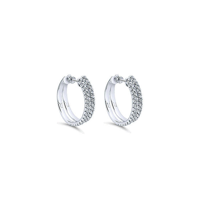 14k White Gold Diamond Classic Hoop Earrings