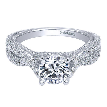Engagement Ring 14k White Gold Diamond Criss Cross