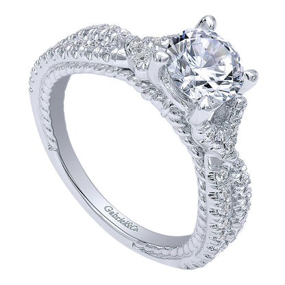 Engagement Ring 14k White Gold Diamond Criss Cross