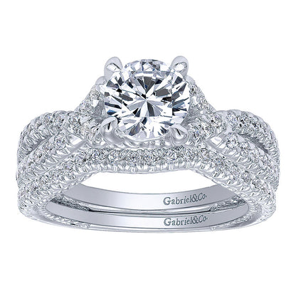 Engagement Ring 14k White Gold Diamond Criss Cross