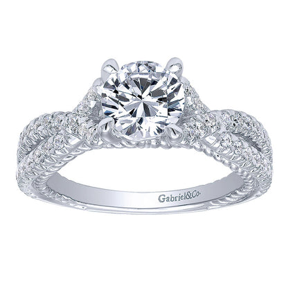 Engagement Ring 14k White Gold Diamond Criss Cross