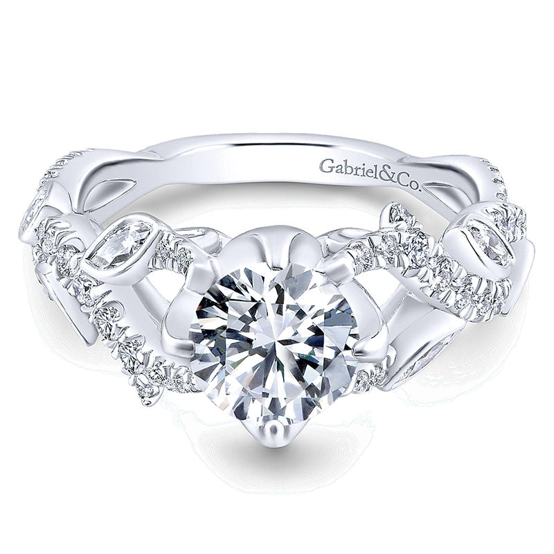 14K White Gold Diamond Criss Cross 14K White Gold Engagement Ring ER12888R4W44Jj
