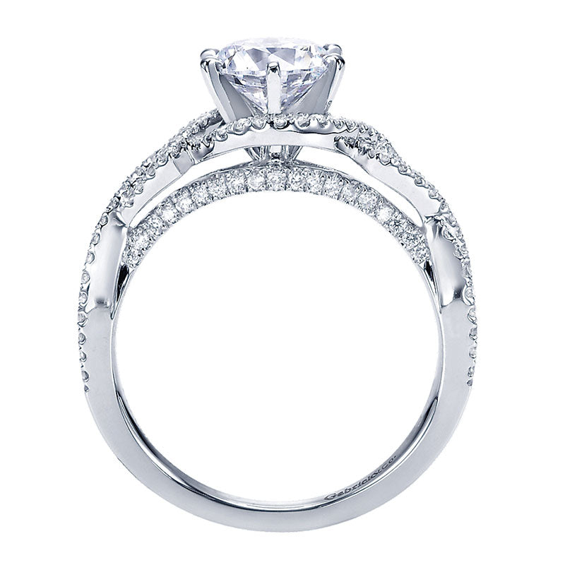 Engagement Ring 14k White Gold Diamond Criss Cross