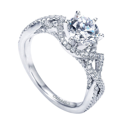 Engagement Ring 14k White Gold Diamond Criss Cross