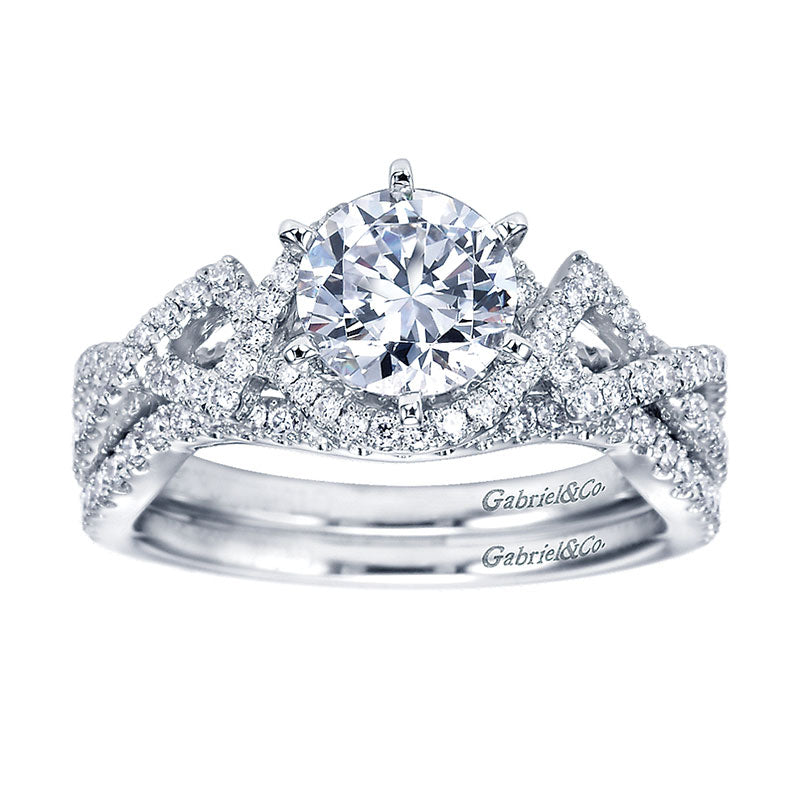 Engagement Ring 14k White Gold Diamond Criss Cross