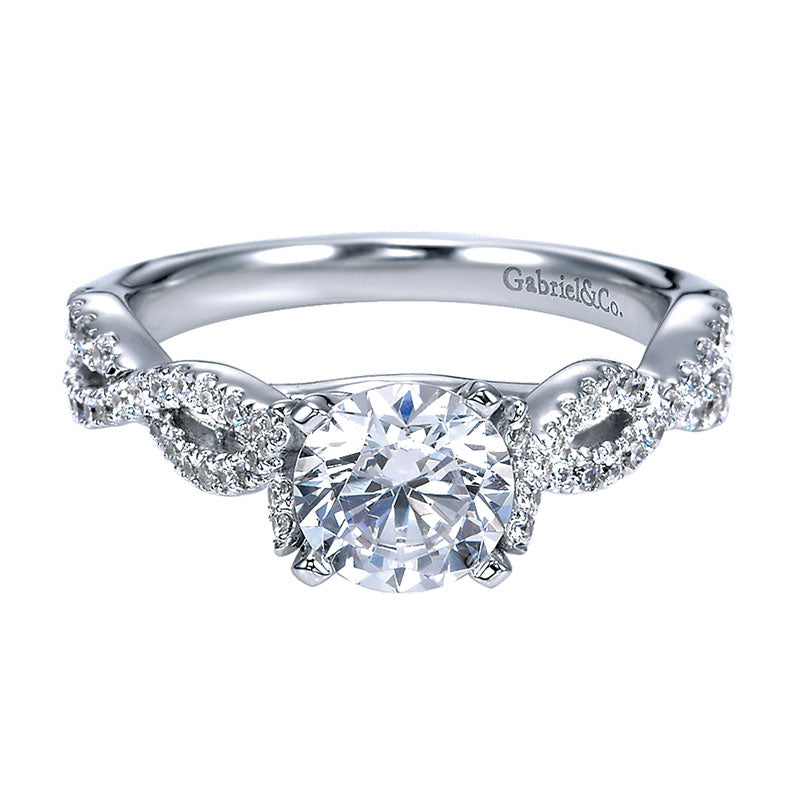 Engagement Ring 14k White Gold Diamond Criss Cross