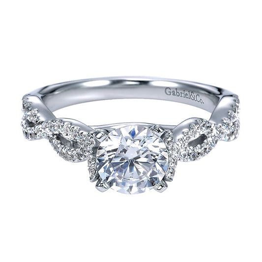 Engagement Ring 14k White Gold Diamond Criss Cross