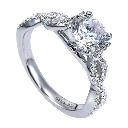 Engagement Ring 14k White Gold Diamond Criss Cross