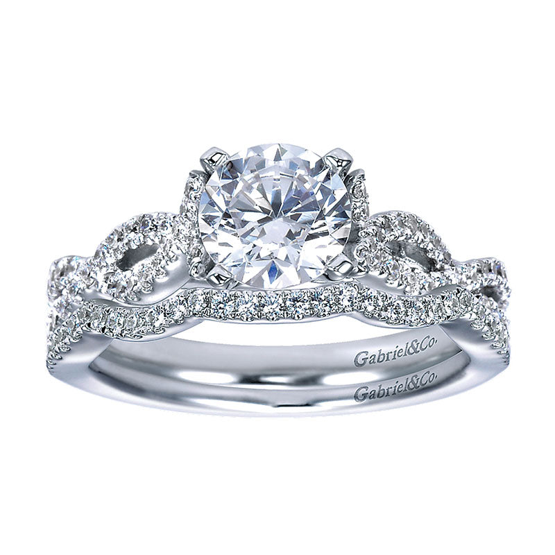 Engagement Ring 14k White Gold Diamond Criss Cross