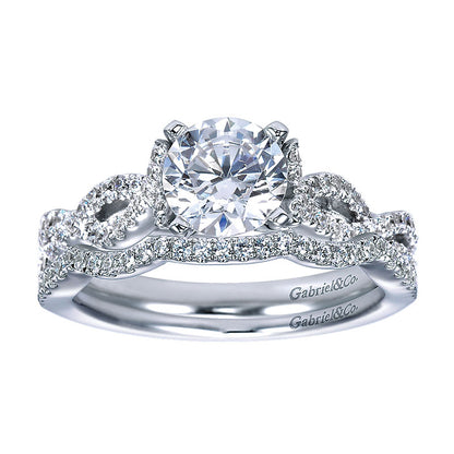 Engagement Ring 14k White Gold Diamond Criss Cross