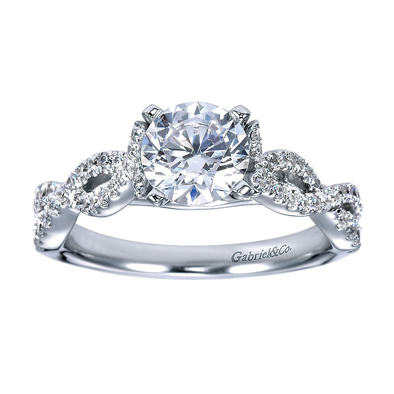 Engagement Ring 14k White Gold Diamond Criss Cross