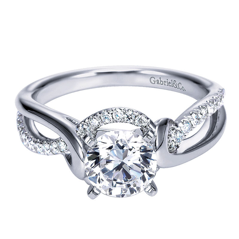 Engagement Ring 14k White Gold Diamond Criss Cross