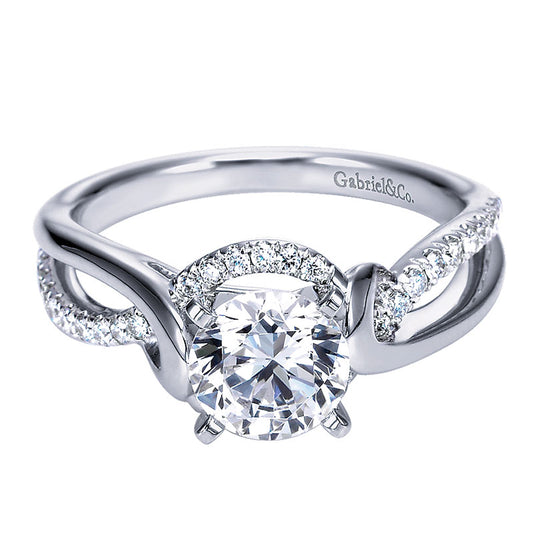 Engagement Ring 14k White Gold Diamond Criss Cross
