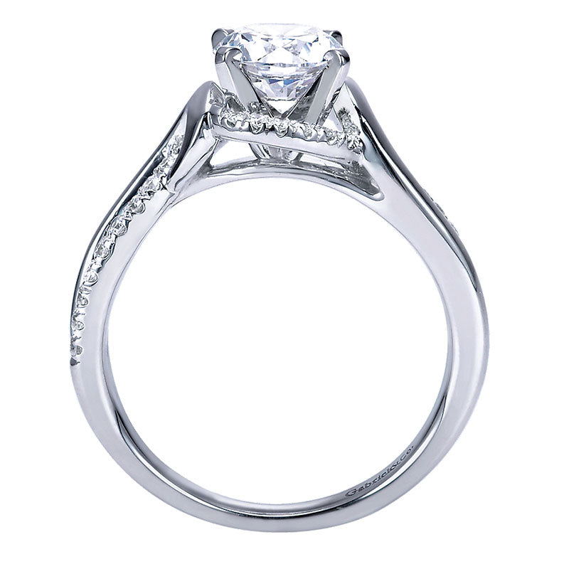 Engagement Ring 14k White Gold Diamond Criss Cross