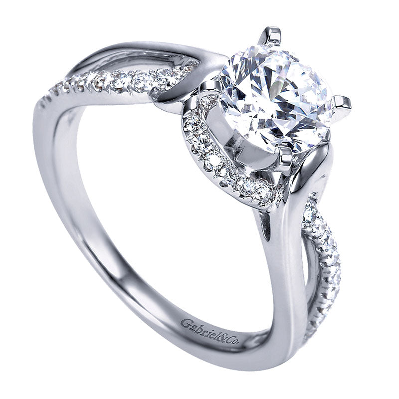 Engagement Ring 14k White Gold Diamond Criss Cross