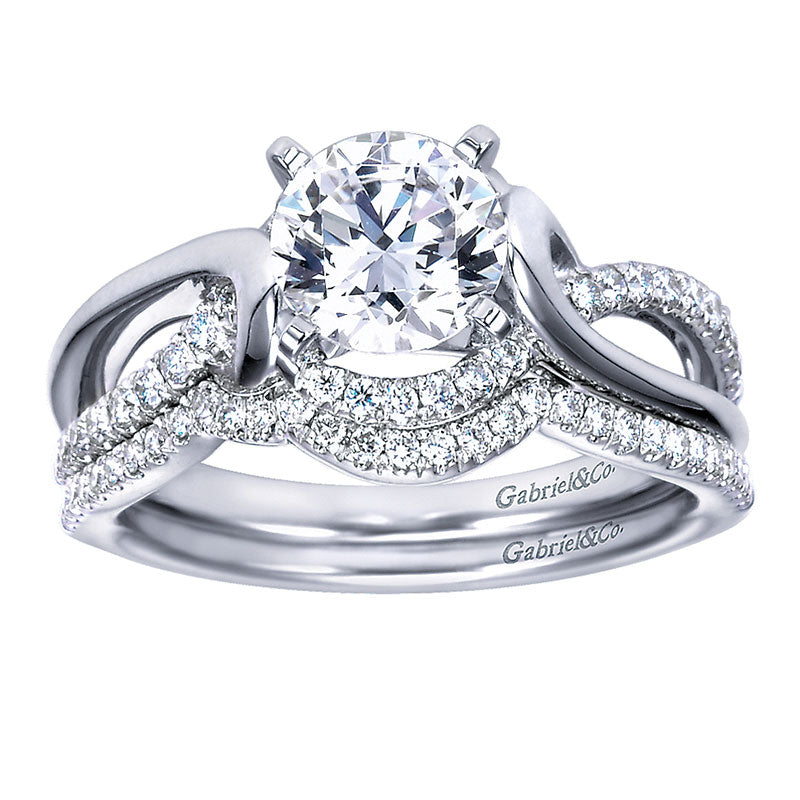 Engagement Ring 14k White Gold Diamond Criss Cross