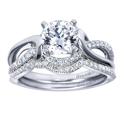 Engagement Ring 14k White Gold Diamond Criss Cross