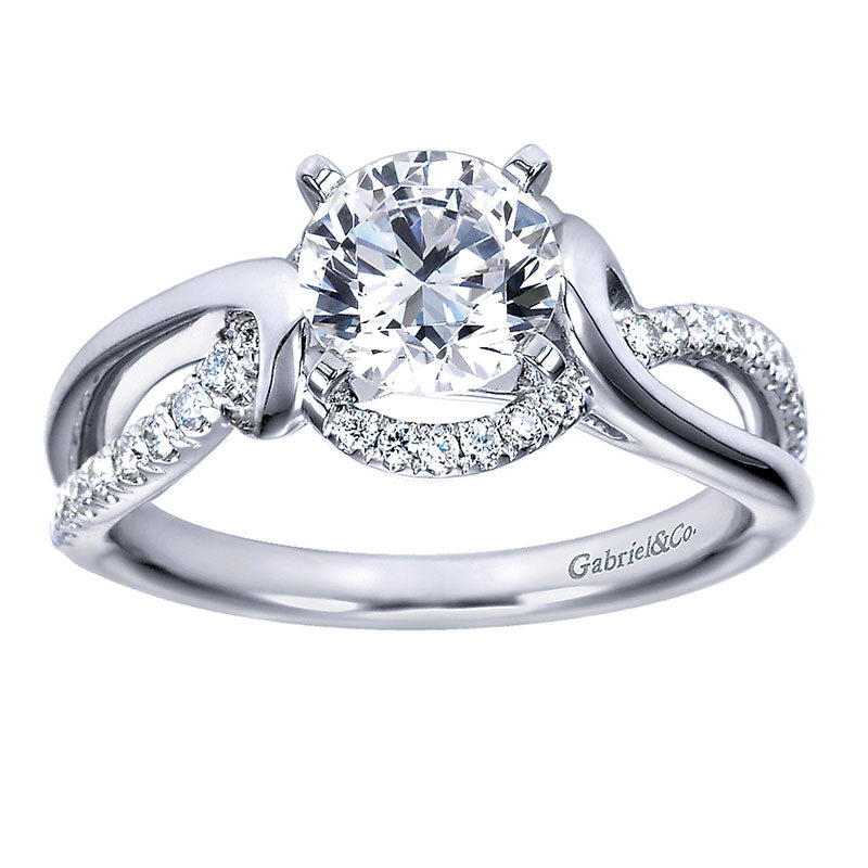 Engagement Ring 14k White Gold Diamond Criss Cross