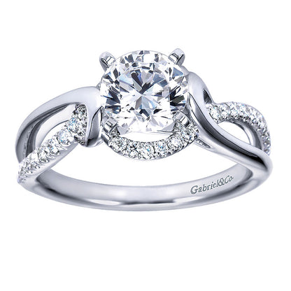 Engagement Ring 14k White Gold Diamond Criss Cross