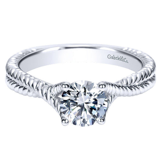 Engagement Ring 14k White Gold Diamond Criss Cross