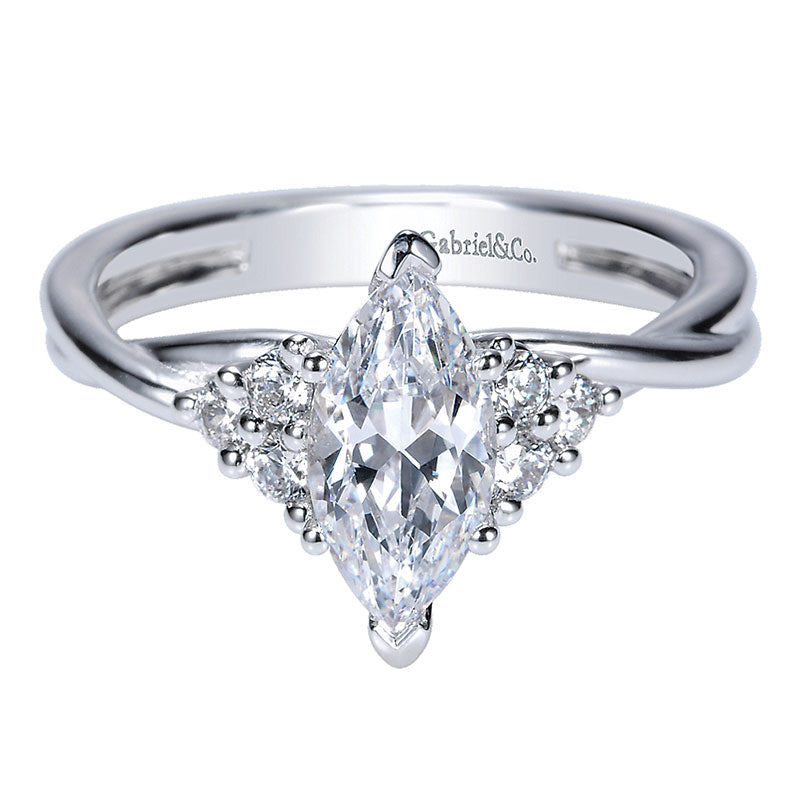 Engagement Ring 14k White Gold Diamond Criss Cross