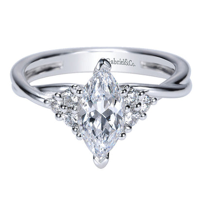 Engagement Ring 14k White Gold Diamond Criss Cross