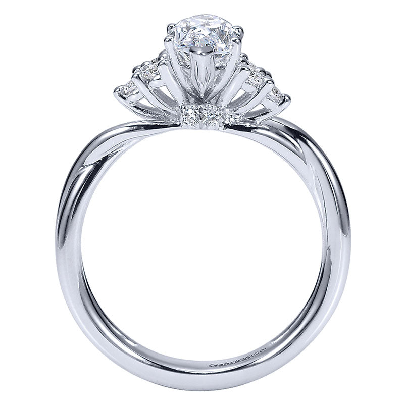 Engagement Ring 14k White Gold Diamond Criss Cross