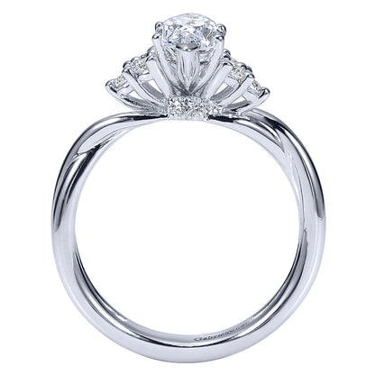 Engagement Ring 14k White Gold Diamond Criss Cross