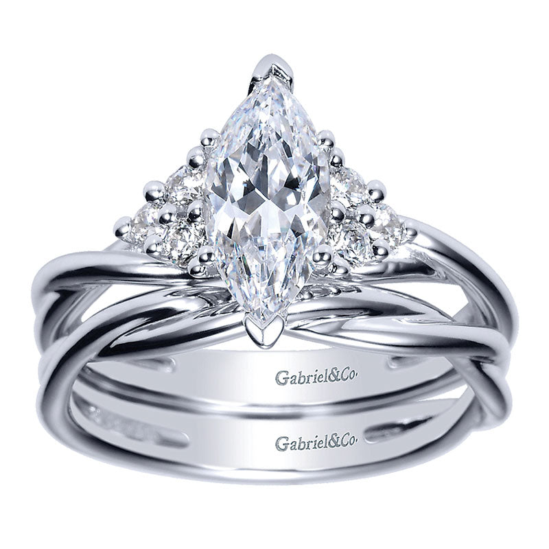 Engagement Ring 14k White Gold Diamond Criss Cross