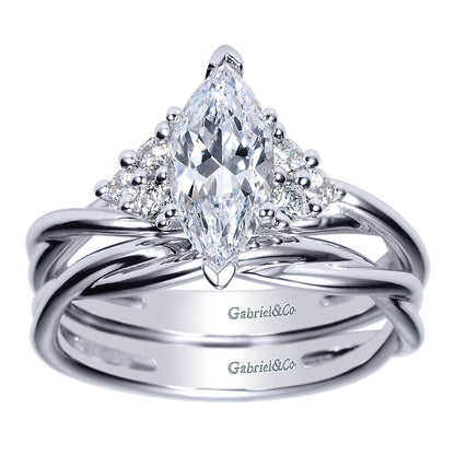 Engagement Ring 14k White Gold Diamond Criss Cross
