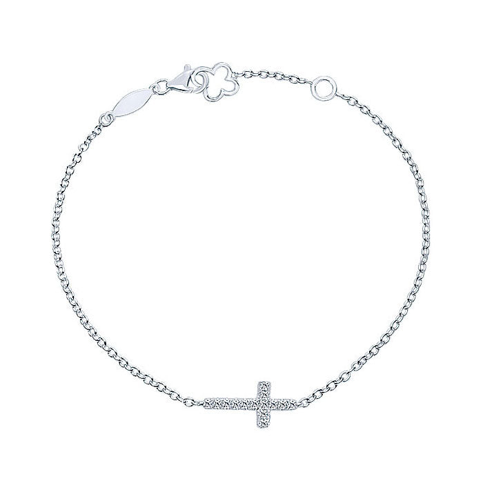 14k White Gold Diamond Cross Bracelet