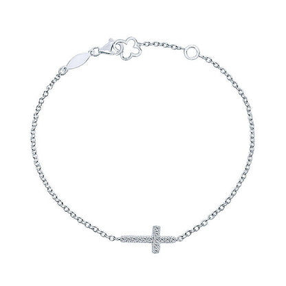 14k White Gold Diamond Cross Bracelet