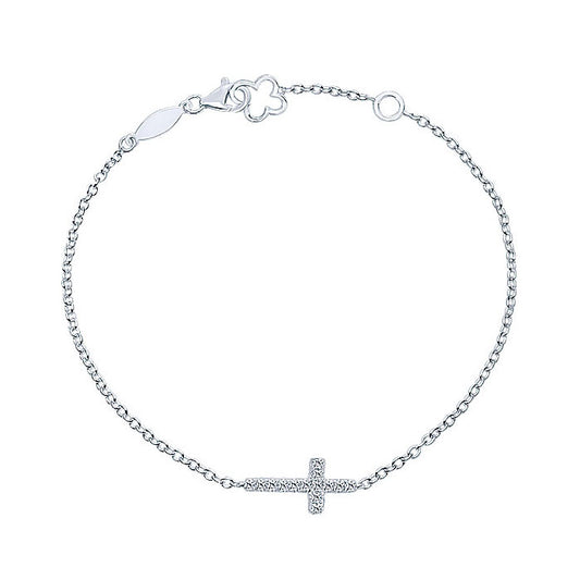 14k White Gold Diamond Cross Bracelet