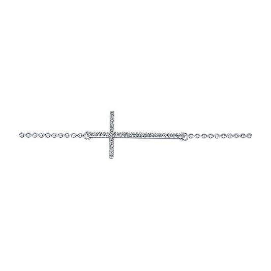 14k White Gold Diamond Cross Bracelet