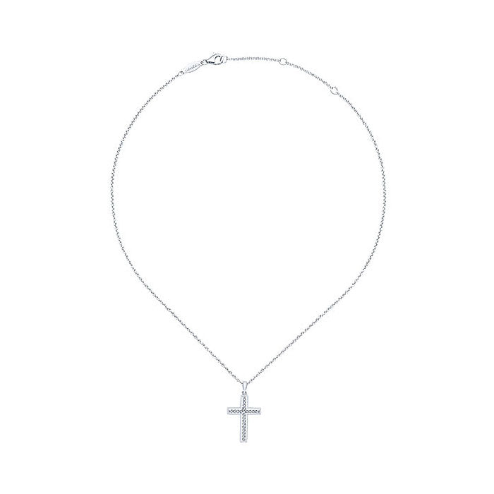 14k White Gold Diamond Cross Necklace