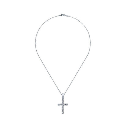 14k White Gold Diamond Cross Necklace