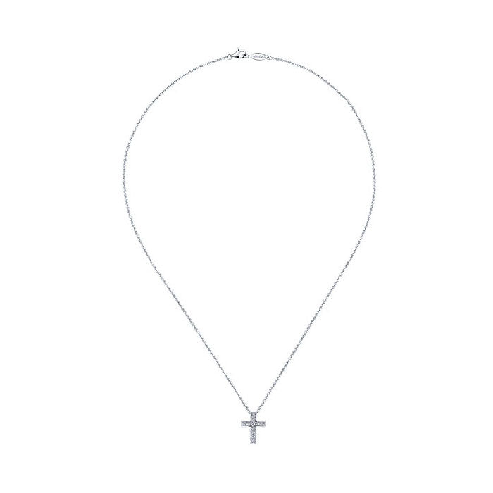 14k White Gold Diamond Cross Necklace