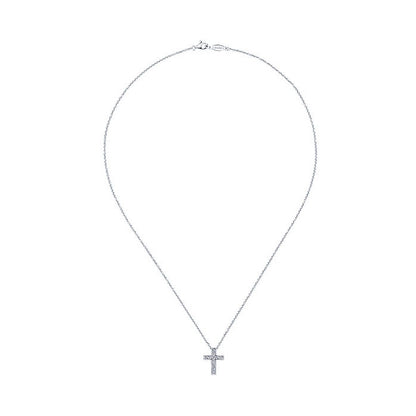 14k White Gold Diamond Cross Necklace