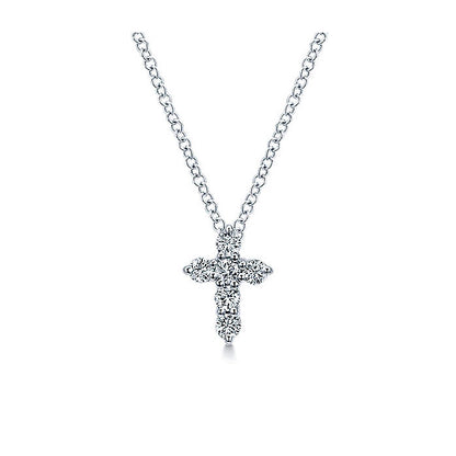 14k White Gold Diamond Cross Necklace