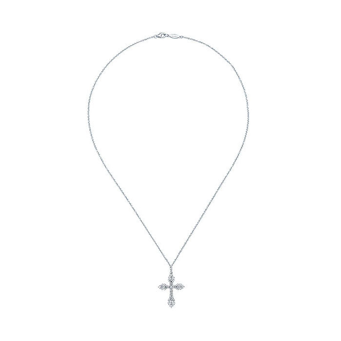 14k White Gold Diamond Cross Necklace