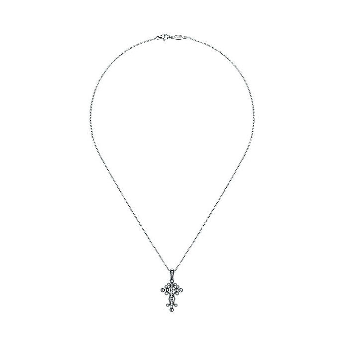 14k White Gold Diamond Cross Necklace