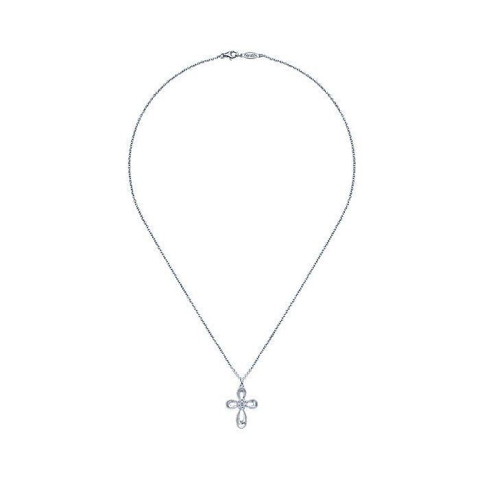 14k White Gold Diamond Cross Necklace