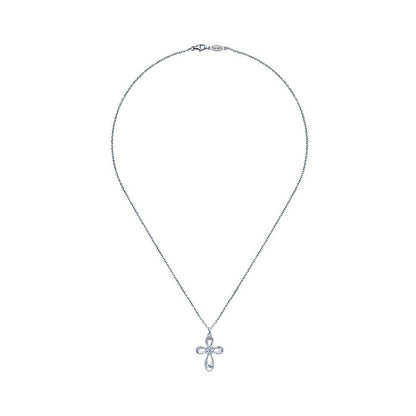 14k White Gold Diamond Cross Necklace