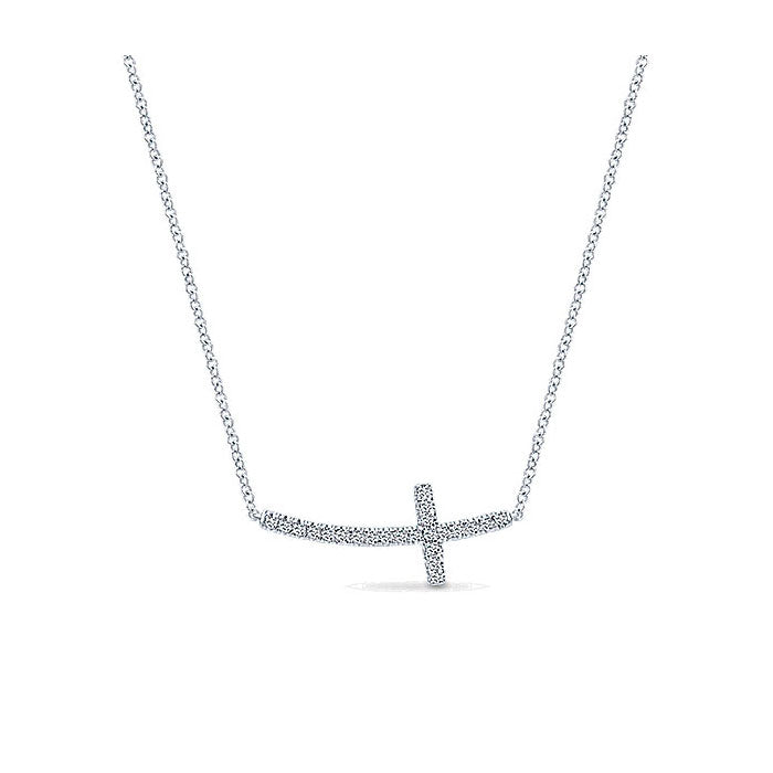14k White Gold Diamond Cross Necklace