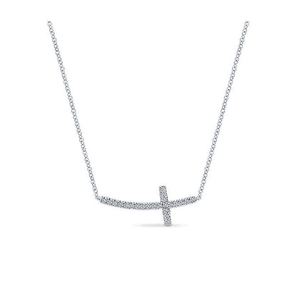 14k White Gold Diamond Cross Necklace